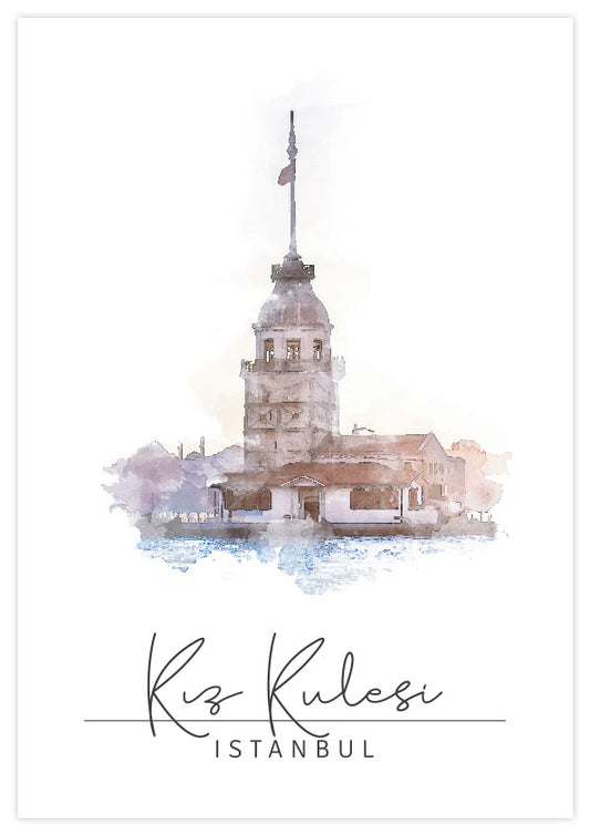 Kiz Kulesi Watercolor Poster