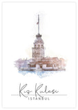 Kiz Kulesi Watercolor Poster